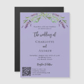 Invitation Magnétique Lavande violet verdure QR détails mariage de luxe (Devant / Derrière)