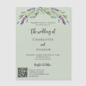 Invitation Magnétique Lavande violet vert QR détails mariage de luxe (Devant)