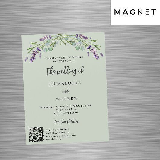 Invitation Magnétique Lavande violet vert QR détails mariage de luxe