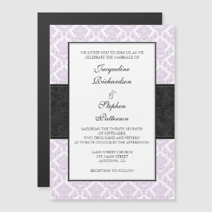 Invitation Magnétique Lavender Black Damask Mariage magnétique Invite