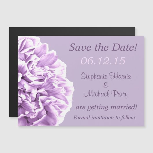 Invitation Magnétique Lavender Peony Enregistrer le Mariage de date (Devant / Derrière)