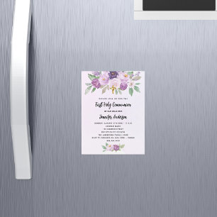 Invitation Magnétique Les fleurs violettes de la première communion trav