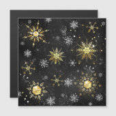 Invitation Magnétique Les flocons dorés de Noël sur l'Arrière - plan noi (Devant / Derrière)