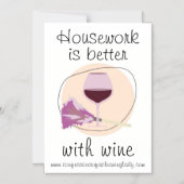 Invitation Magnétique "Les tâches ménagères sont meilleures avec du vin" (Recto)