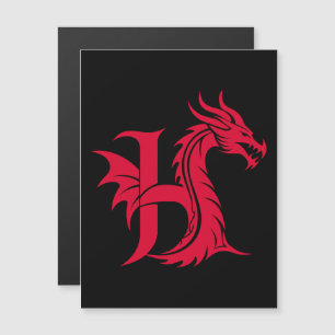 Invitation Magnétique Lettre H de style dragon, alphabet du dragon, mono