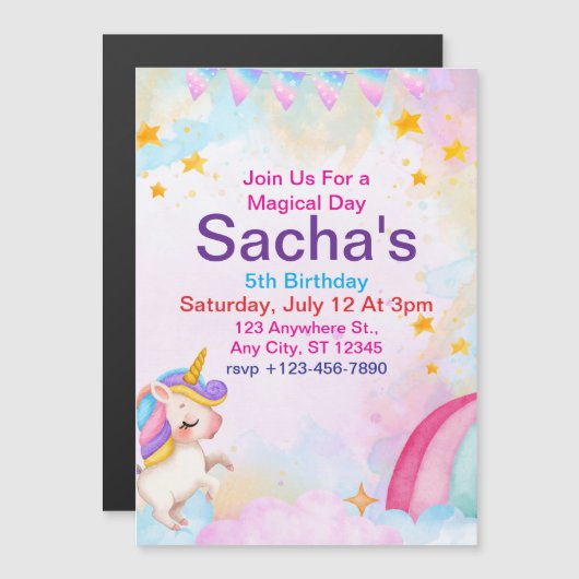 Invitation Magnétique licorne (Devant / Derrière)