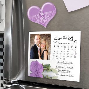 Invitation Magnétique Lilac Purple Rose Calendrier Photo Date d'enregist