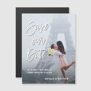 Invitation Magnétique Livre blanc manuscrit Enregistrer notre photo Date