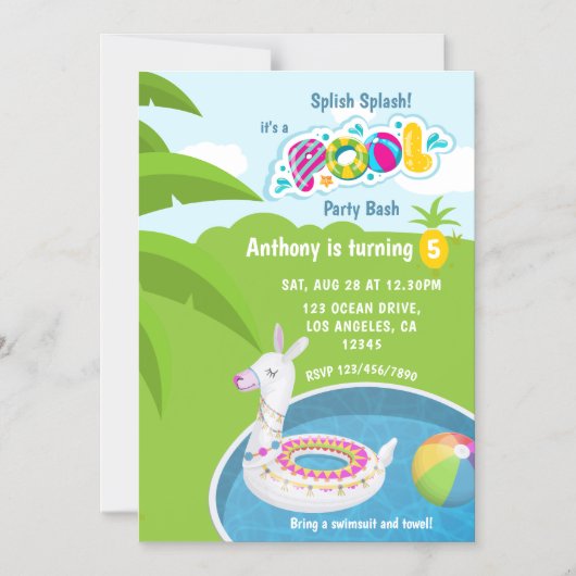 Invitation Magnétique Llama Floatie Pool fête d'anniversaire (Recto)