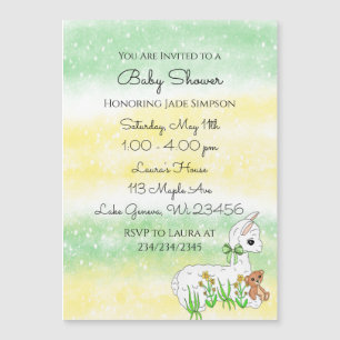 Invitation Magnétique Llama with Teddy Bear Gender Neutral Baby Shower