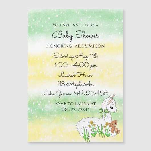 Invitation Magnétique Llama with Teddy Bear Gender Neutral Baby Shower (Devant)