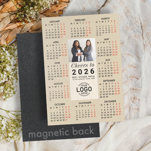 Invitation Magnétique Logo Photo Beige Calendar 2026 Magnetic Card