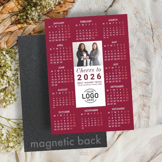 Invitation Magnétique Logo Photo Burgundy Calendar 2026 Magnetic Card