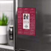 Invitation Magnétique Logo Photo Burgundy Calendar 2026 Magnetic Card