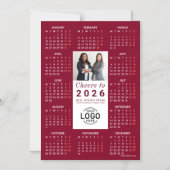 Invitation Magnétique Logo Photo Burgundy Calendar 2026 Magnetic Card (Recto)