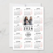 Invitation Magnétique Logo Photo Info White Calendar 2026 Magnetic Card (Recto)