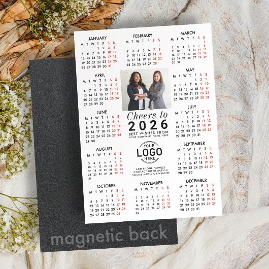 Invitation Magnétique Logo Photo Info White Calendar 2026 Magnetic Card