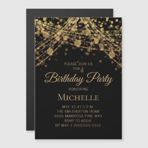 Invitation Magnétique Lumières de chaîne en or noir pour l'anniversaire