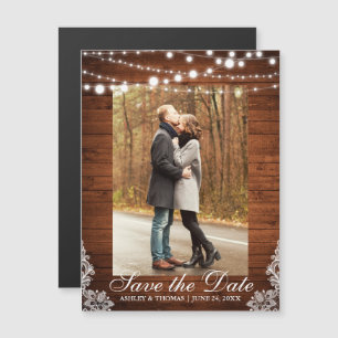 Invitation Magnétique Lumières en dentelle rustique bois Enregistrer le 