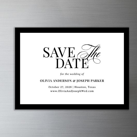 Invitation Magnétique Luxe classique | Noir et blanc Enregistrer la date