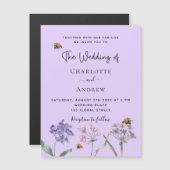 Invitation Magnétique Luxe d'abeille mariage fleur sauvage violet rose (Devant / Derrière)