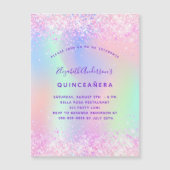 Invitation Magnétique Luxe holographique rose quinceanera (Devant)