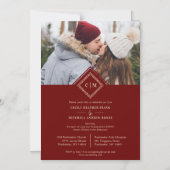 Invitation Magnétique Luxury Red Wedding Initials Ornamental Flourish (Recto)