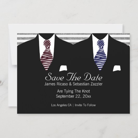 Invitation Magnétique M. et M. Suit et Cravate Enregistrer la date (Recto)