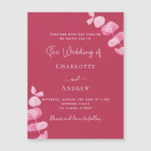 Invitation Magnétique Magenta blanc eucalyptus luxe mariage (Devant)