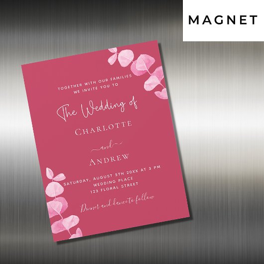 Invitation Magnétique Magenta blanc eucalyptus luxe mariage