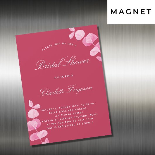 Invitation Magnétique Magenta blanc eucalyptus luxe nuptiale douche
