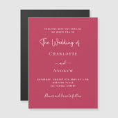 Invitation Magnétique Magenta élégant script mariage de luxe (Devant / Derrière)