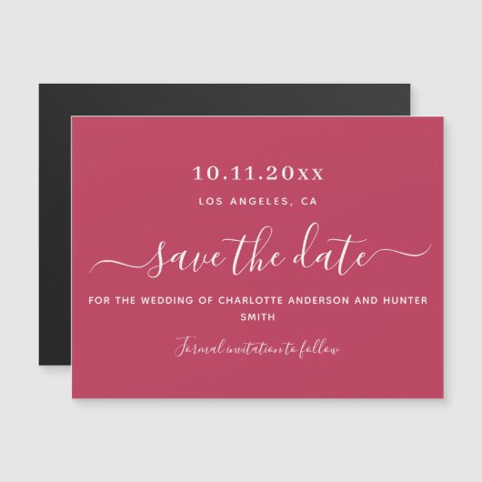 Invitation Magnétique Magenta mariage blanc enregistrer l'aimant date (Devant / Derrière)