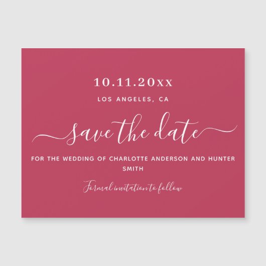 Invitation Magnétique Magenta mariage blanc enregistrer l'aimant date (Devant)