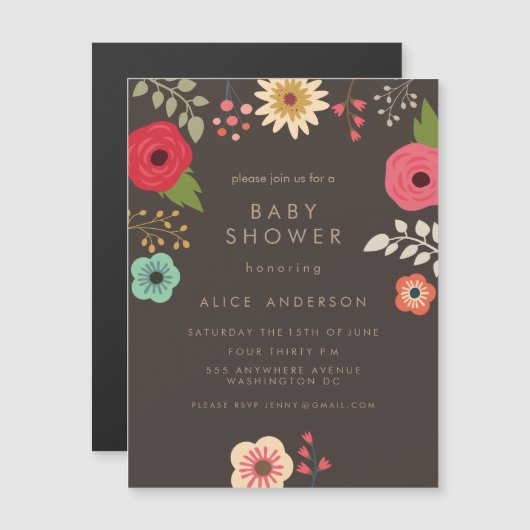 Invitation Magnétique |MAGNET| Fête du Baby shower Floral moderne (Devant / Derrière)