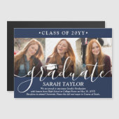 Invitation Magnétique Magnétique 3 Photo Marine Blue Graduation Faire-pa (Devant / Derrière)