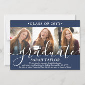 Invitation Magnétique Magnétique 3 Photo Marine Blue Graduation Faire-pa (Recto)