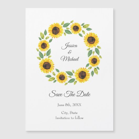 Invitation Magnétique Main Painted Watercolor Sunflower (Devant)