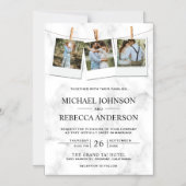 Invitation Magnétique Marbre blanc moderne élégant Photo Collage Mariage (Recto)