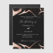 Invitation Magnétique Marbre d'or noir rose mariage de luxe moderne (Devant / Derrière)