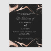 Invitation Magnétique Marbre d'or noir rose mariage de luxe moderne (Devant)