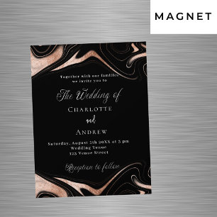 Invitation Magnétique Marbre d'or noir rose mariage de luxe moderne