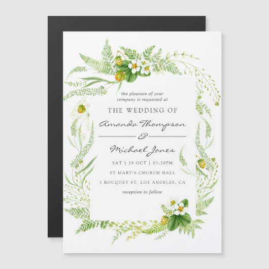 Invitation Magnétique Mariage à la verdure à l'aquarelle (Devant / Derrière)