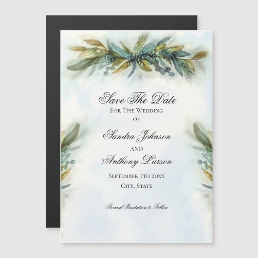 Invitation Magnétique Mariage à la verdure à l'aquarelle (Devant / Derrière)
