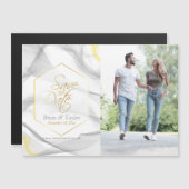 Invitation Magnétique Mariage Abstrait gris jaune Enregistrer la date (Devant / Derrière)