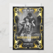 Invitation Magnétique Mariage Art Déco Enregistrer la date Gold & Black  (Recto)