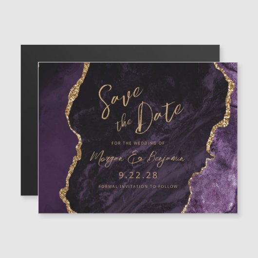Invitation Magnétique Mariage avec âge violet Enregistrer la date (Devant / Derrière)