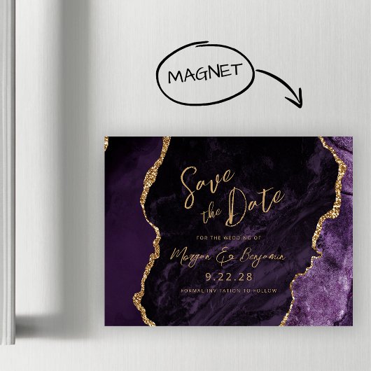 Invitation Magnétique Mariage avec âge violet Enregistrer la date