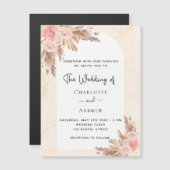 Invitation Magnétique Mariage boho pampas herbe rose or luxe (Devant / Derrière)
