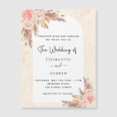 Invitation Magnétique Mariage boho pampas herbe rose or luxe (Devant)